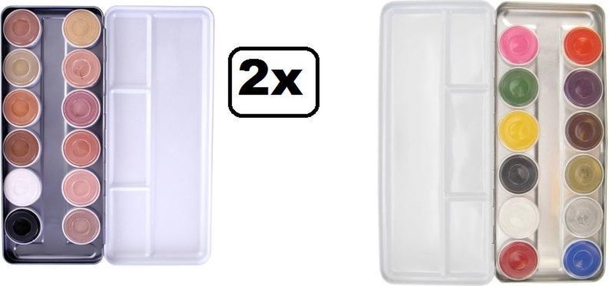 2x Superstar schmink palet aqua basic/ huidskleuren /zwart+wit