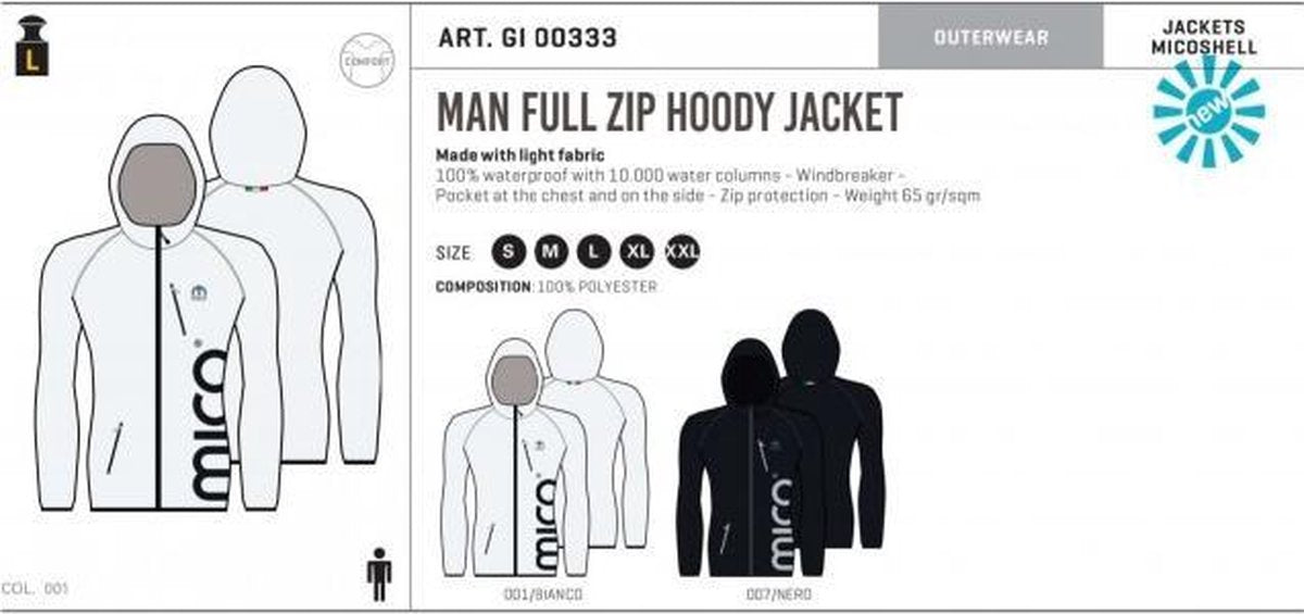 Mico Windbreaker Hoody Jacket zwart L