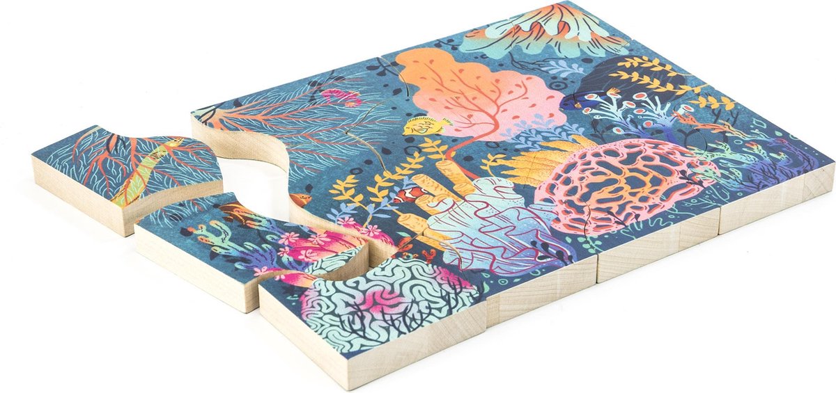 Bajo dubbelzijdige houten puzzel Koraalrif / Jungle - 12 stukjes