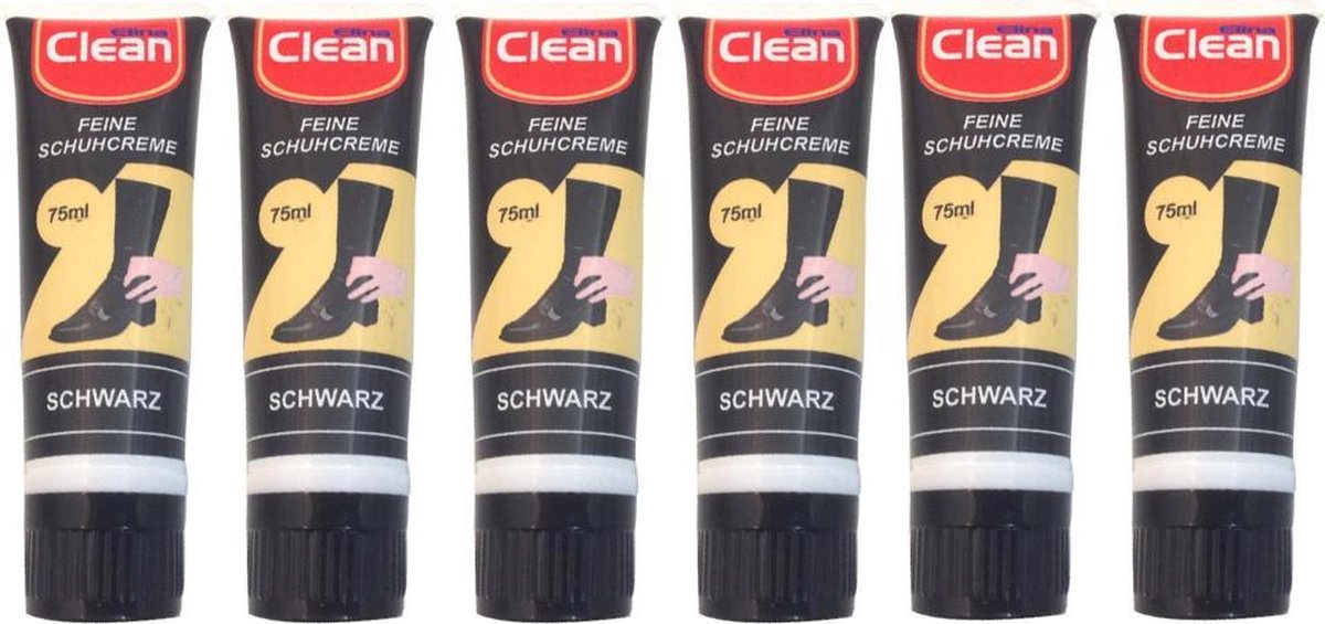 Elina Clean - Schoenpolish - Zwart - Schoencrème - 6 x 75 ML - Voordeelverpakking