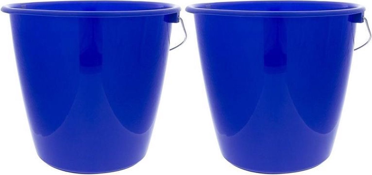2x Sorbo emmers met hengsel blauw kunststof 5 liter - Schoonmaakemmers/huishoudemmers