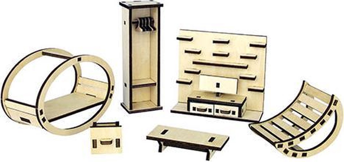 Bouwpakket Poppenhuismeubels Woonkamer modern- hout 1:12