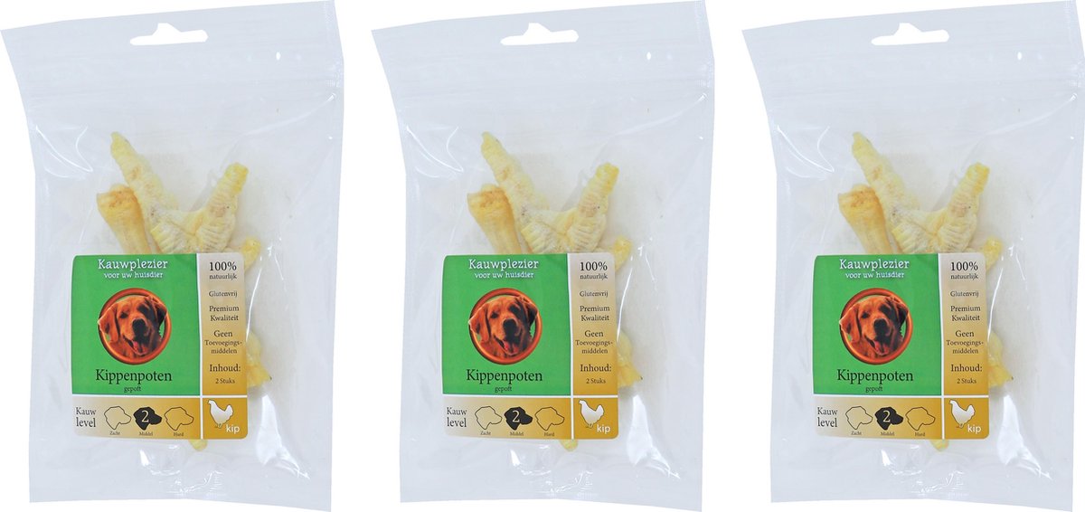 De Boon - Kippenpoten Gepoft - Hondensnack - per 3 zakjes