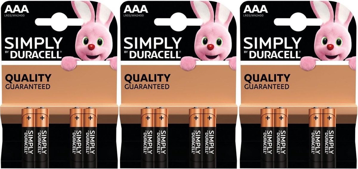 Set van 12x Duracell AAA Simply batterijen 1.5 V - alkaline - LR03 MN2400 - Batterijen pack