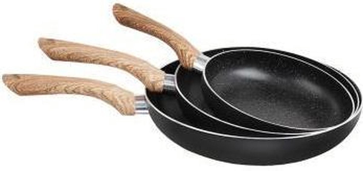 3 delige koekenpan set Stone met Houten siliconen steel
