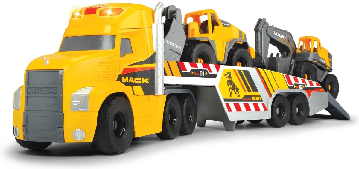 Dickie - Mack/Volvo Laadtruck met graafmachine en bulldozer