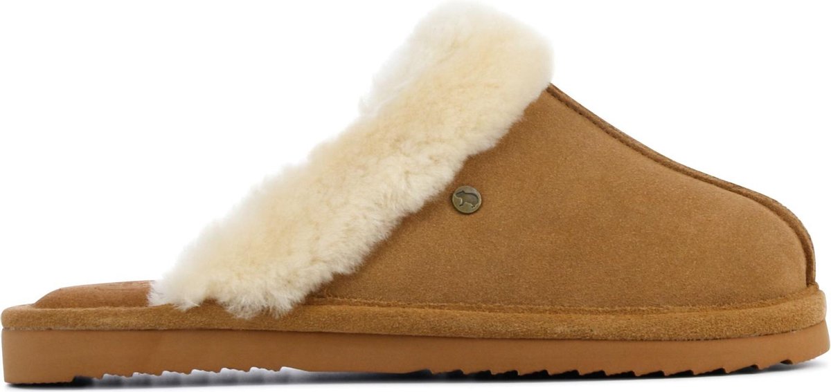 Warmbat Vrouwen Leren Pantoffels / Damesschoenen Harde zool Sloffen - Lismore - Cognac - Maat 41