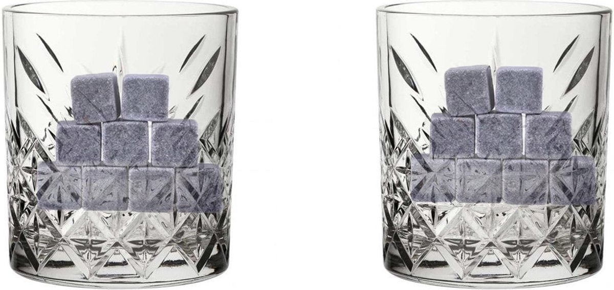 Tumbler twinset met whiskey stenen - Pasabahce glazen 2 x en 2 x whisky stenen -