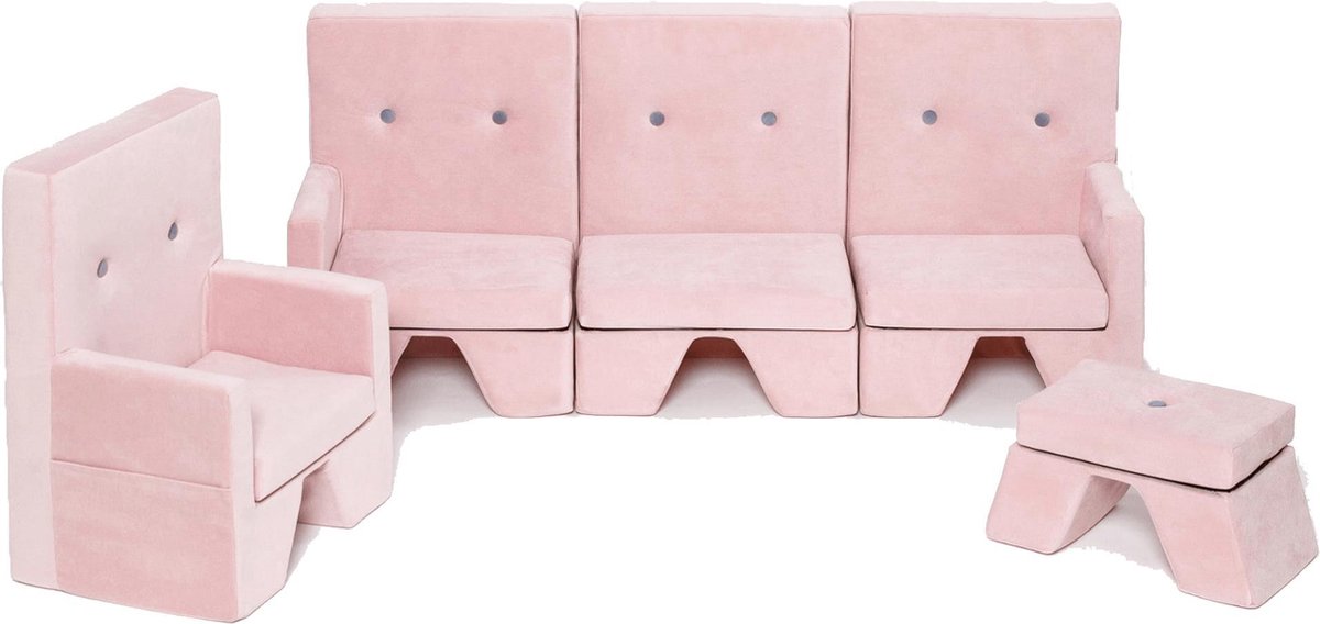 Meubelset velvet Pink 3-delig - meubel - bankje - stoel - poef - meubels