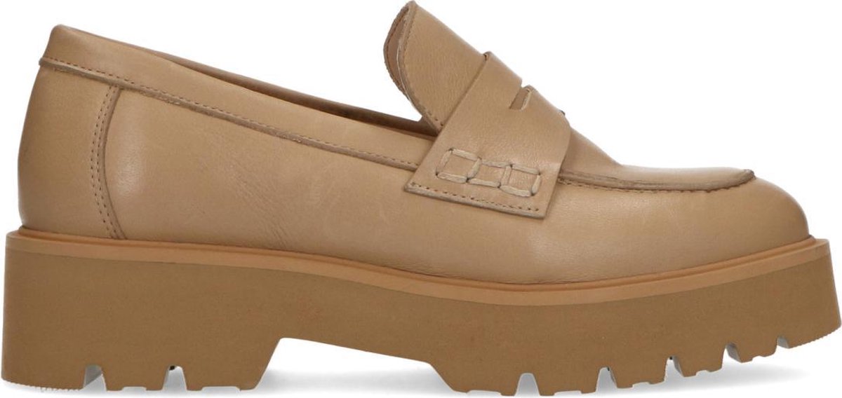 Manfield - Dames - Beige leren loafers - Maat 39