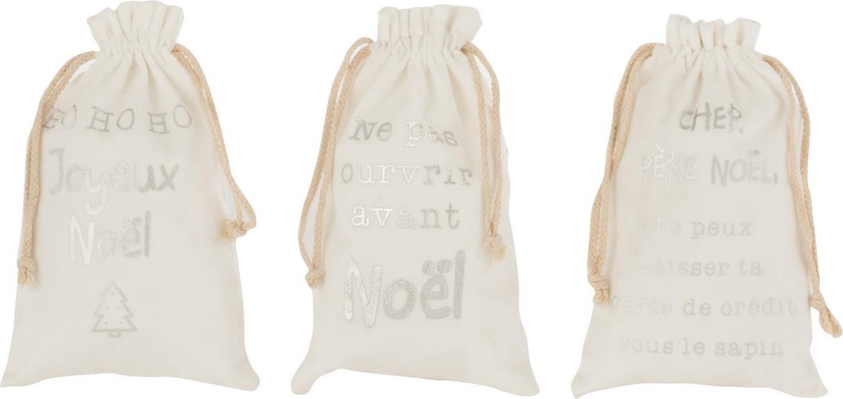 J-Line Zak Kerst Frans Velvet Wit Small Set van 12 stuks