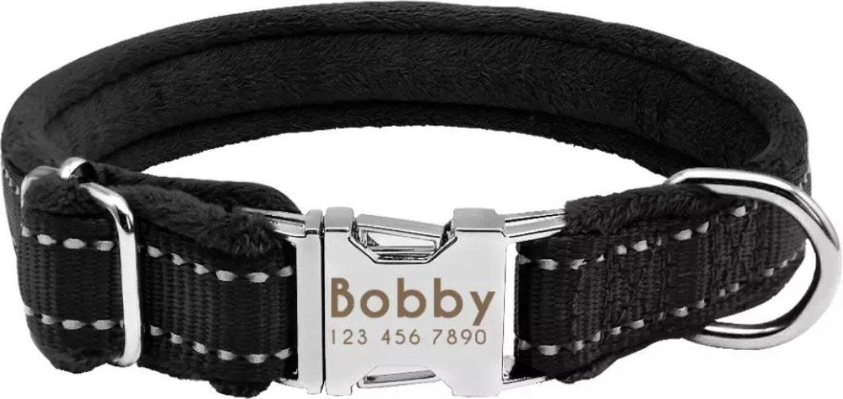 Halsband Aangepaste Pet Halsbanden Voor Kleine Medium Grote Honden Zachte Gewatteerde Halsband- Zwart S (20-32 )