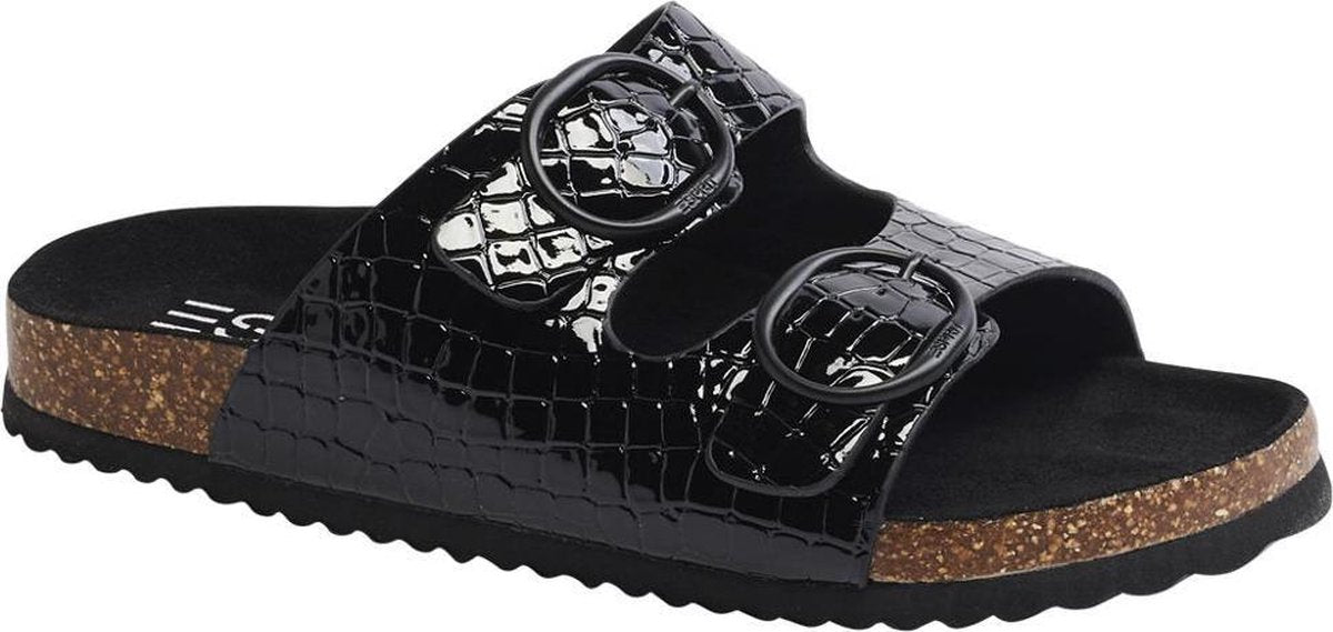 Esprit Dames Zwarte slipper crocoprint - Maat 40