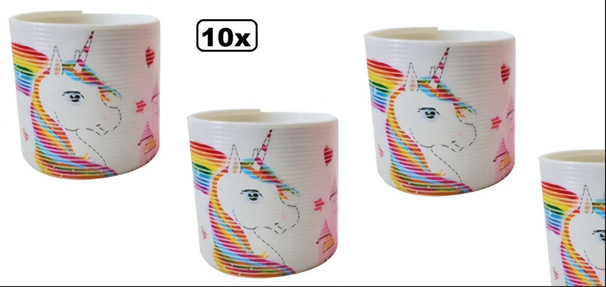 10x Trapveer Eenhoorn 6 cm wit/multicolor - trap uitdeel verjaardag thema feest party festival unicorn