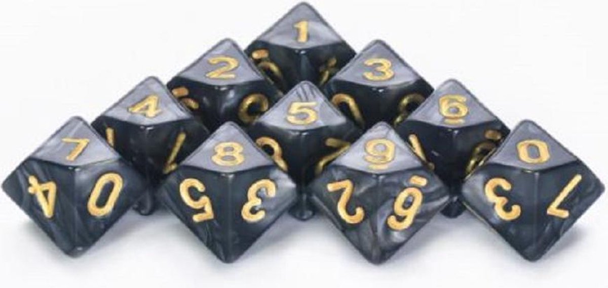 10-Kantige Dobbelsteen (SET van 10 STUKS) - D10 - Zwart Goud - Hoge Kwaliteit - 10 Zijdige Dobbelsteen - Stipco