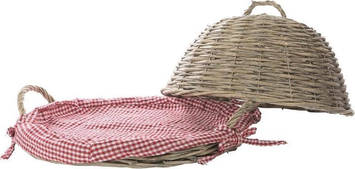 Rieten broodschaal/serveerschaal met kap - 42 x 18 cm - Schaal/mand voor broodjes/krentenbollen met deksel