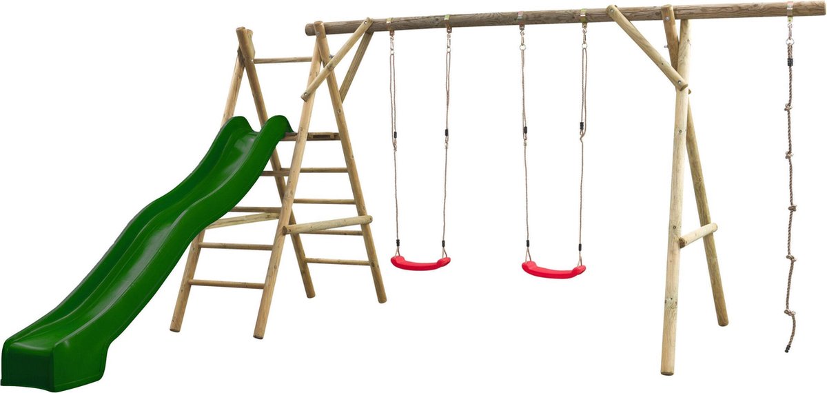 Swing King speeltoestel hout met glijbaan Noortje 450cm - groen