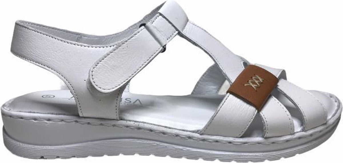 Manlisa velcro 3 kruisjes platte lederen comfort sandalen S147-20-1725 wit mt 41