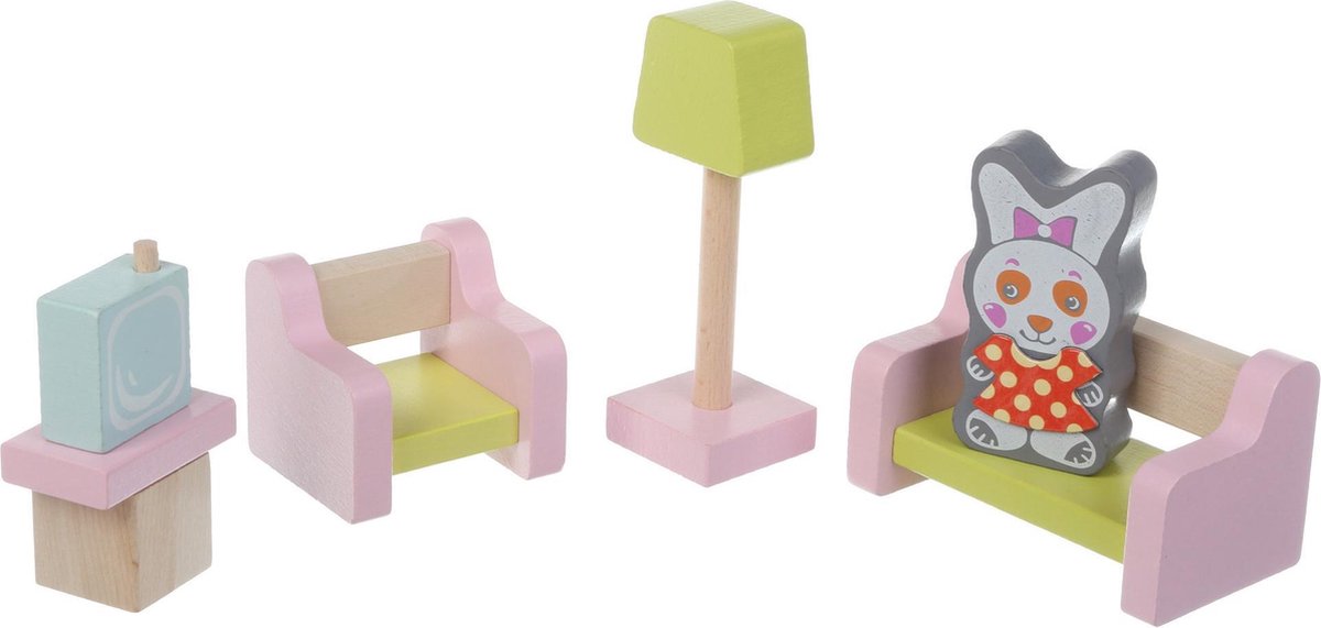 Cubika houten poppenhuismeubels - woonkamer