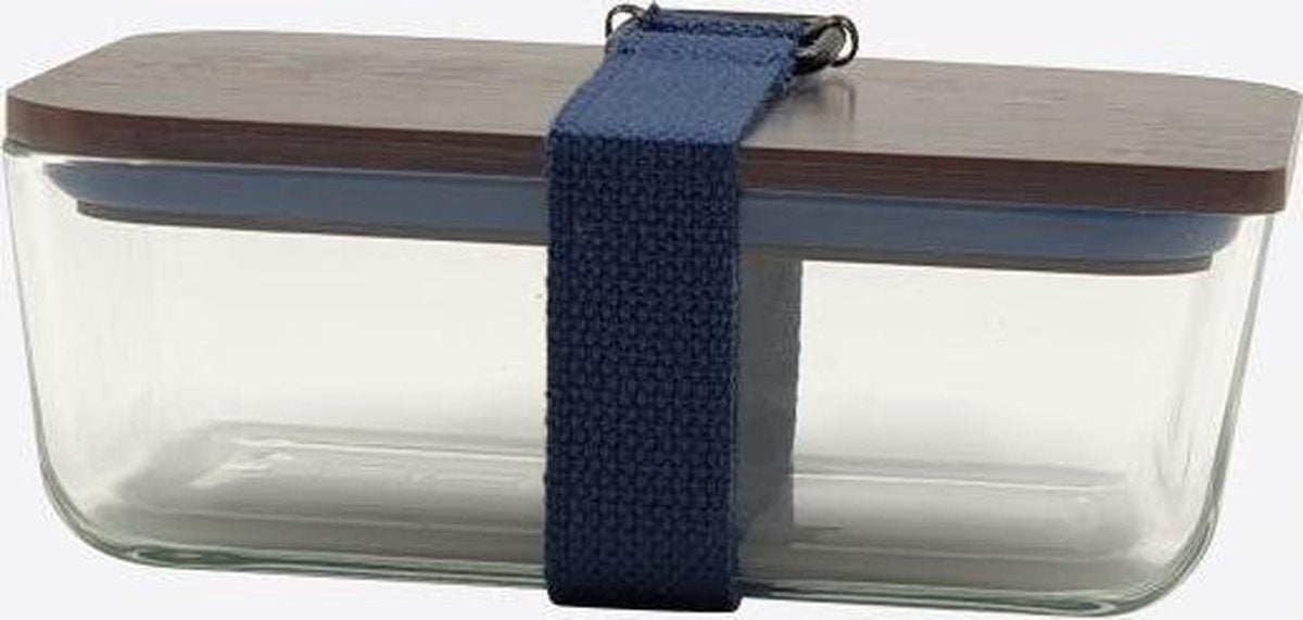 Cookut lunchbox uit glas met bamboe deksel en riem donker blauw