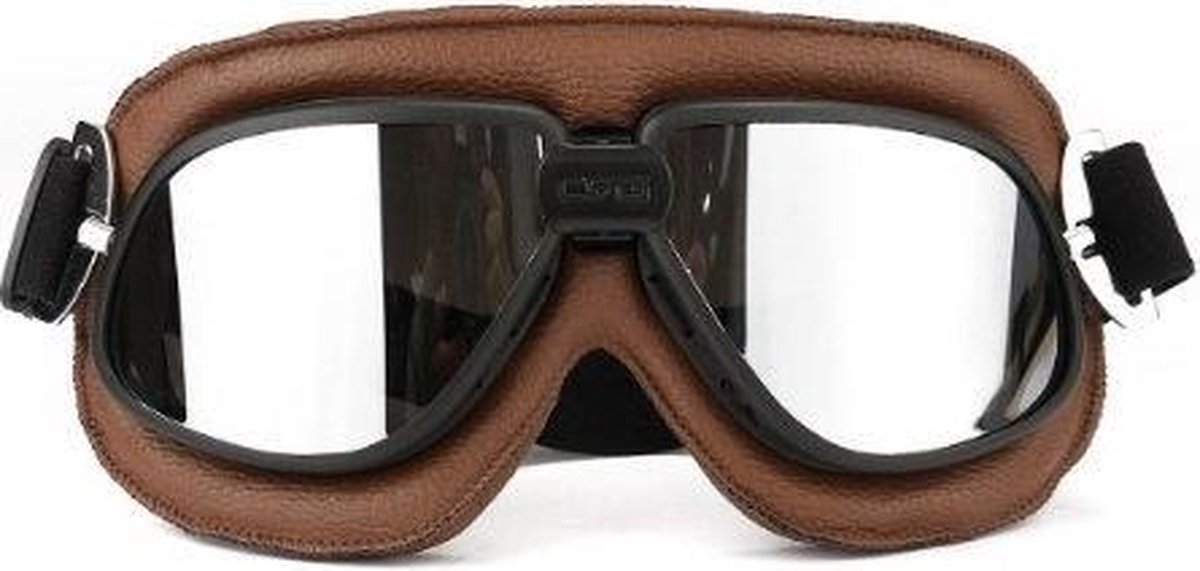 Classic zwart- bruine motorbril zilver reflectie glas