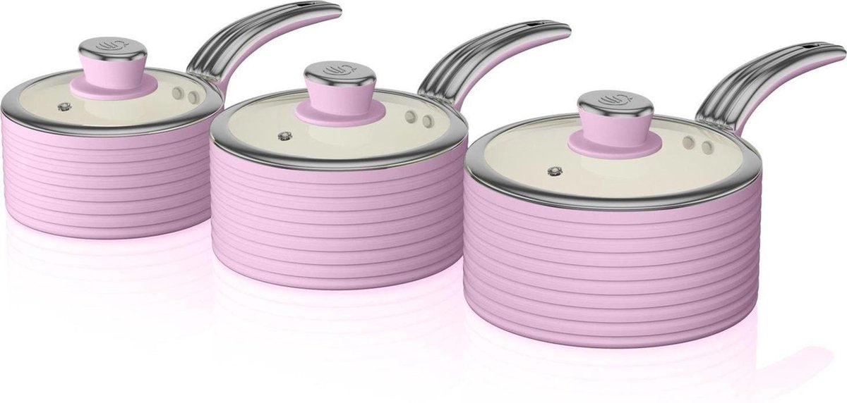 Swan Retro Pannenset 3-Delig - Antiaanbaklaag - Roze