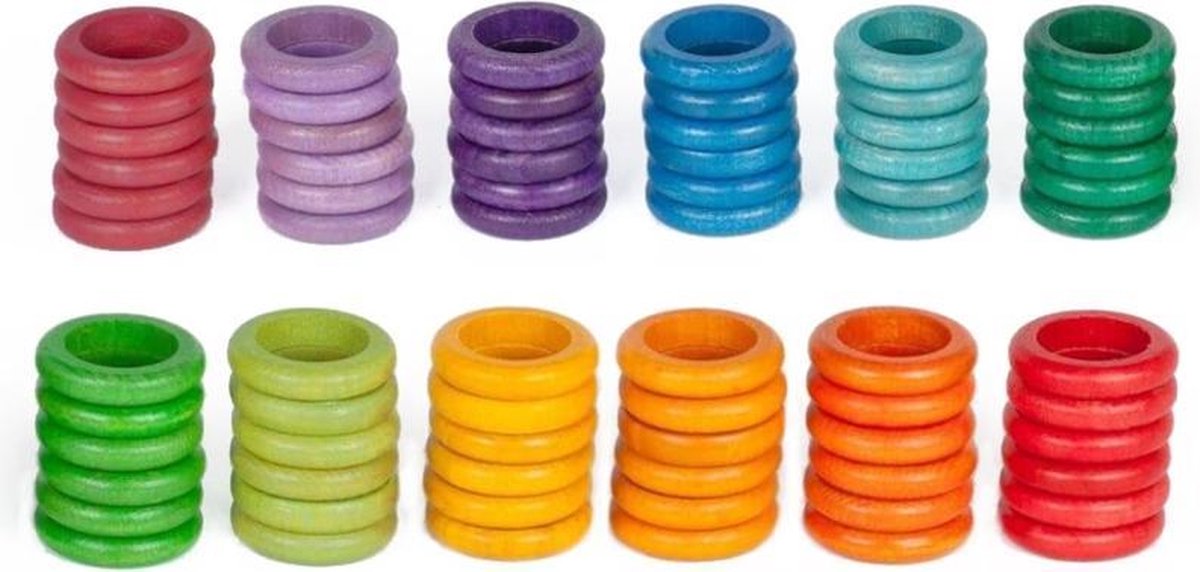 Grapat Houten Speelgoed 72 x Ringen (12 kleuren)