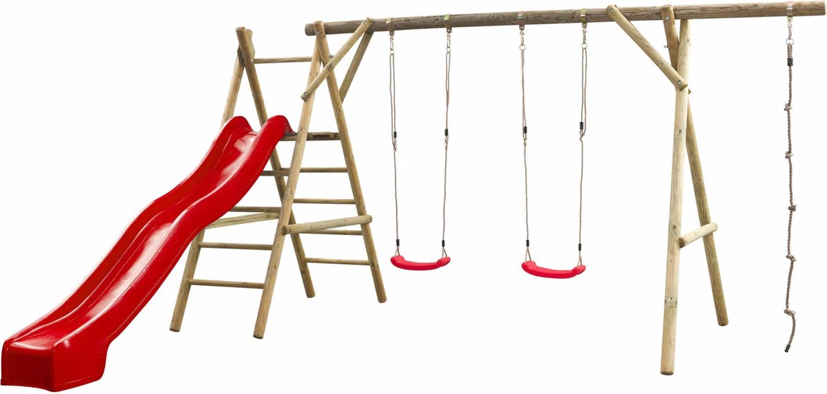 Swing King speeltoestel hout met glijbaan Noortje 450cm - rood