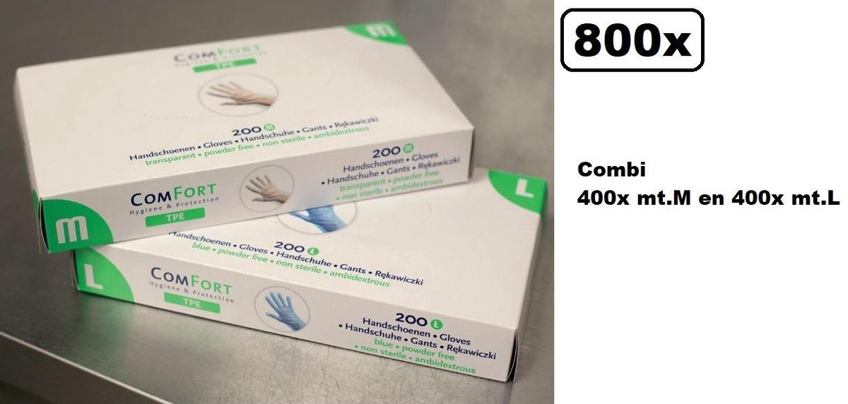 800x Handschoenen TPE Handschoen blauw maat M en L  - Combiset maat M en maat L