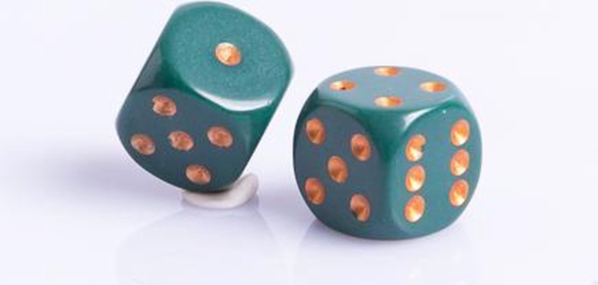 6 Vlakken Dobbelsteen Donker Groen met Gouden Stippen 16mm Set van 12