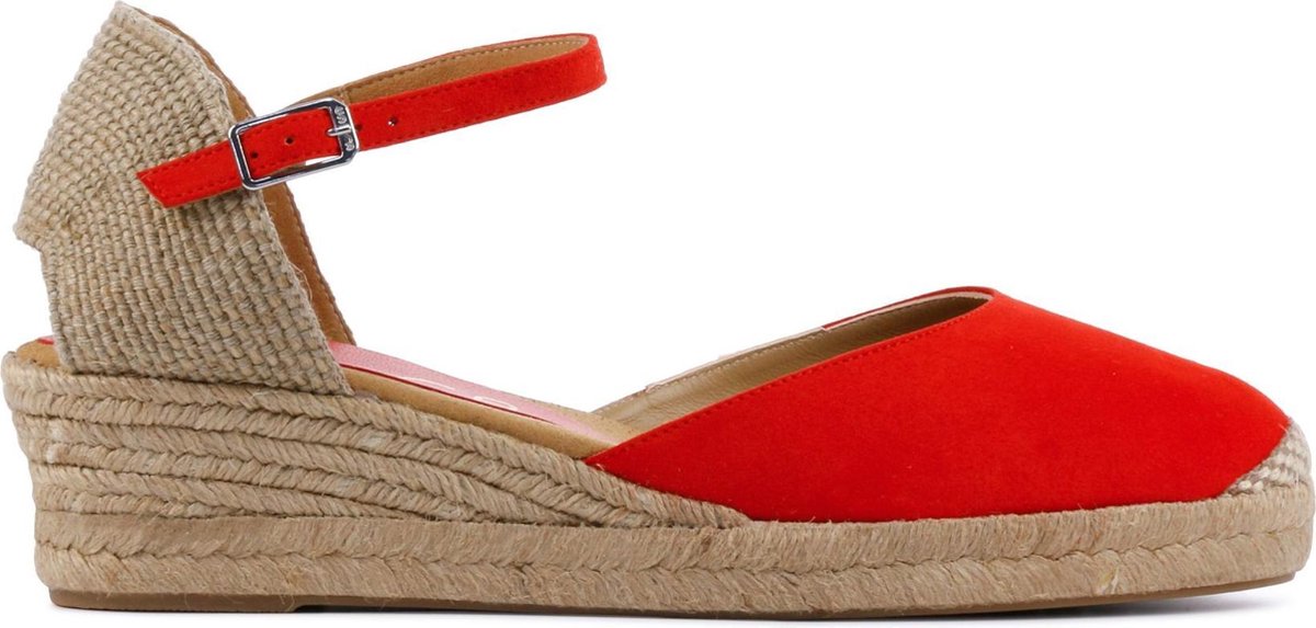 Unisa Vrouwen Suède Espadrilles / Damesschoenen Sleehak Hoogte 5 - 5.5 cm Gesp sluiting -  Ciska sue - Koraal - maat 41