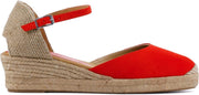 Unisa Vrouwen Suède Espadrilles / Damesschoenen Sleehak Hoogte 5 - 5.5 cm Gesp sluiting -  Ciska sue - Koraal - maat 41