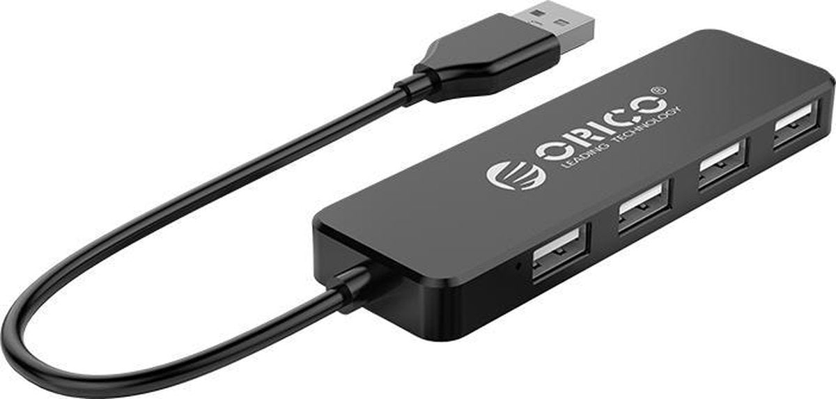 Orico USB 2.0 Hub met 4 USB-A poorten - extra dun - zwart