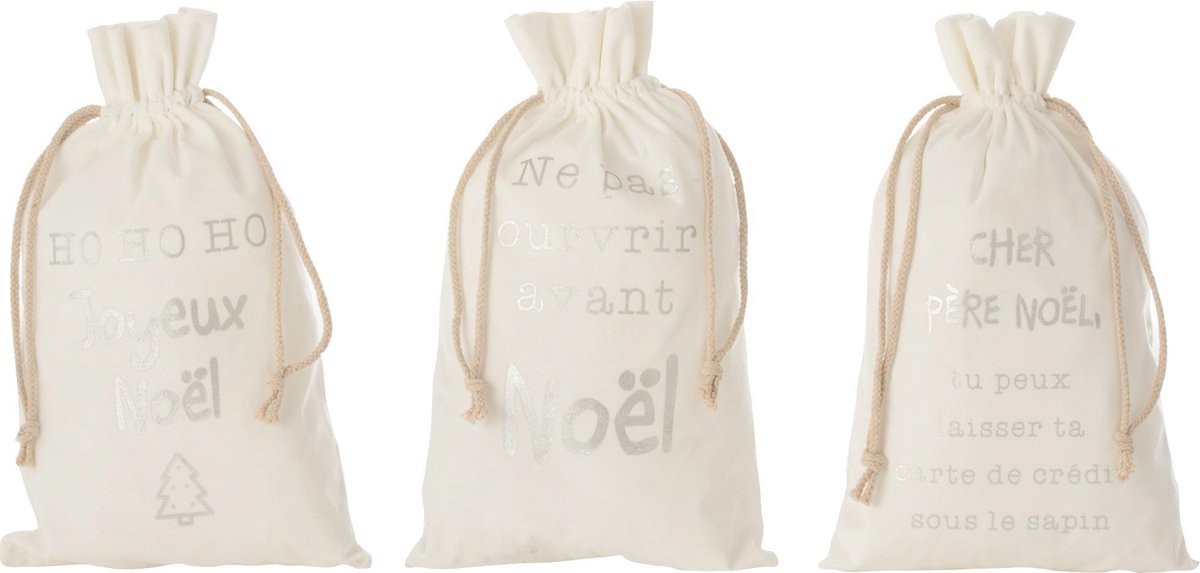 J-Line Zak Kerst Frans Velvet Wit Medium Set van 6 stuks