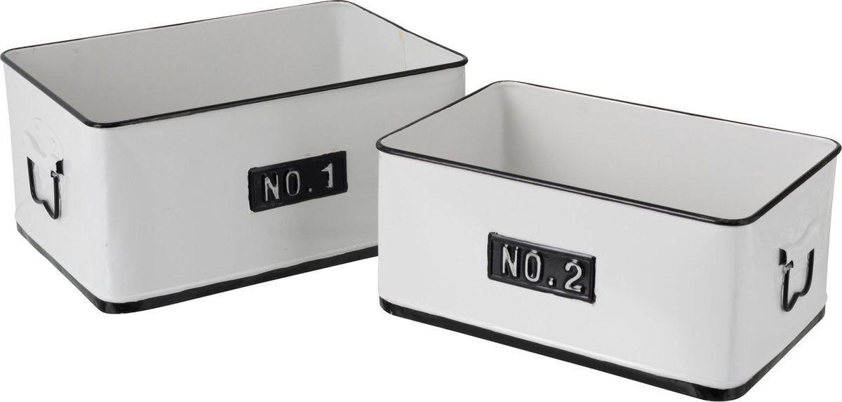 J-Line Set Van 2 Opbergdozen Met Handvat Metaal Wit/Zwart