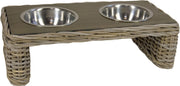 Rieten - Dieren Voederbak - Grijs Rotan - Eetbak - Voerbak - RVS - 60x30x20