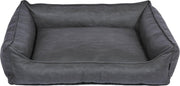 snObbs Buffalo M Hondenmand - Hypoallergene Hondenbank - Makkelijk Schoon te Maken Hondenkussen – Lederlook Design Hondenbed – 90 x 70 x 24 - Grijs