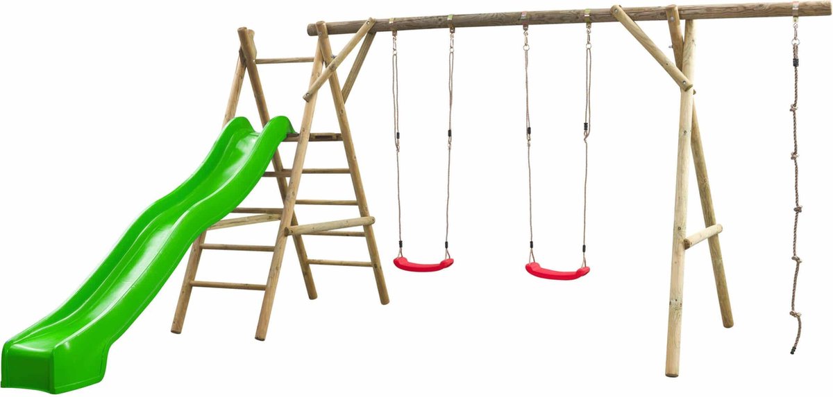 Swing King speeltoestel hout met glijbaan Noortje 450cm - appelgroen