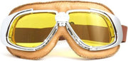 Chrome camel leren motorbril geel glas