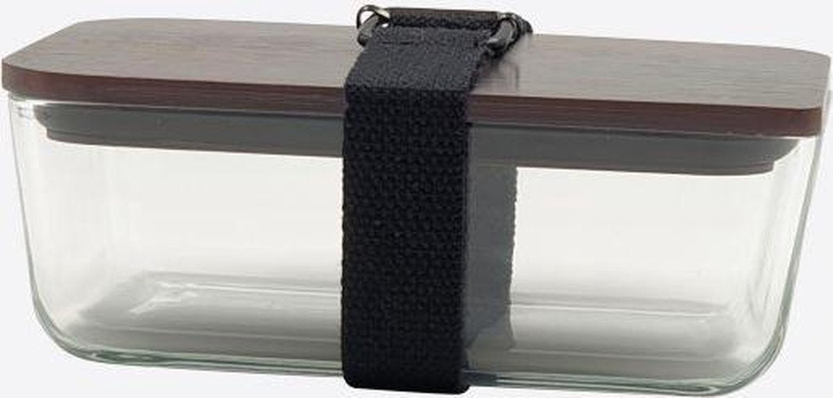 Cookut lunchbox uit glas met bamboe deksel en riem zwart