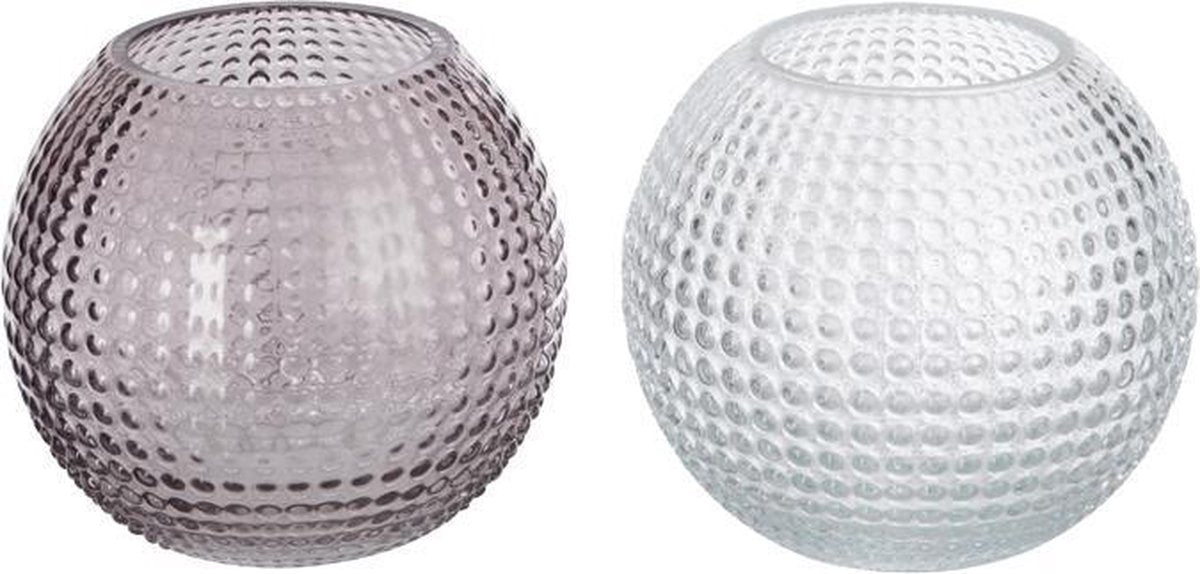 J-Line Kaarshouder Bubbel Glas Transparant/Grijs Medium 15X15x13cm Assortiment Van 2