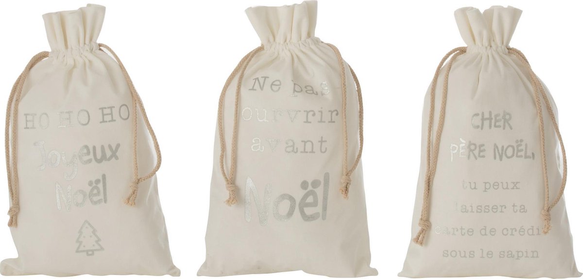 J-Line Zak Kerst Frans Velvet Wit Medium Assortiment Van 3