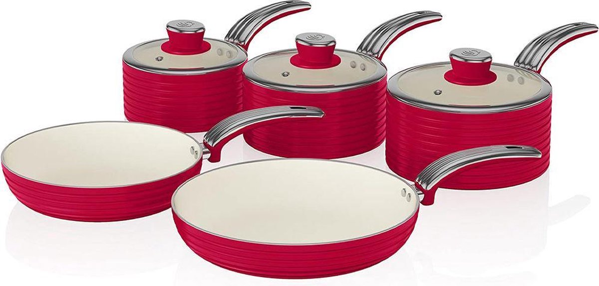 Swan Retro 5-Delige Pannenset - Rood
