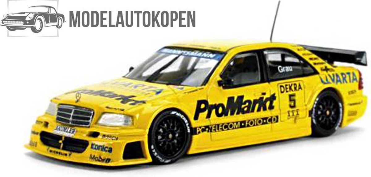 1995 Mercedes C Klasse DTM Team Zakspeed S. Grau (Geel) 1/43 Minichamps - Modelauto - Schaalmodel - Model auto - Miniatuurautos - Miniatuur auto
