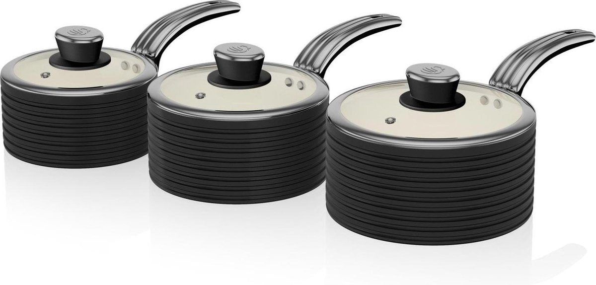 Swan Retro Pannenset 3-Delig - Antiaanbaklaag - Zwart