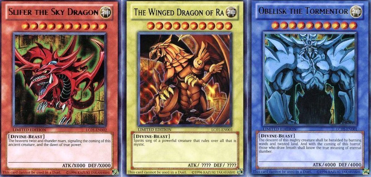 Yu-gi-oh God cards: set of 3 limited ultra rare gods (LC01) Full set GOD cards Official