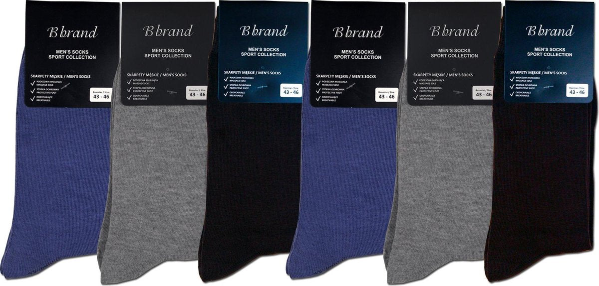B Brand 6 pack Herensokken Diverse Kleuren ( 43-46 )
