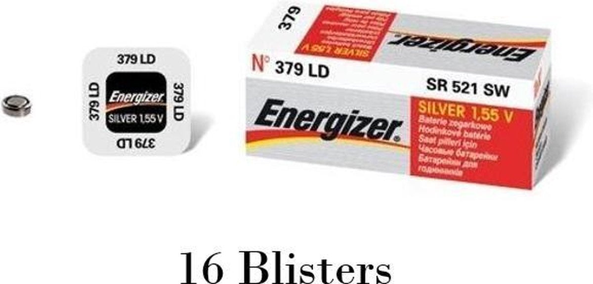 16 stuks (16 blisters a 1 stuk) Energizer 379 Knoopcel batterij Zilver-oxide 1.55 V