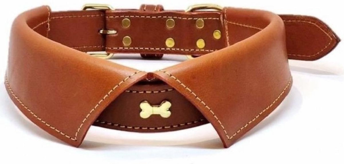 Bruin leren honden halsband 