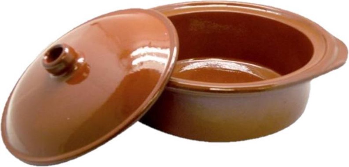 Tapas terracotta ovenschaal/stoofpot cocotte met deksel 26 cm - Braadpannen van steen
